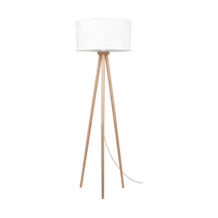 Laura Lampadaire 1xE27 Max.60W Bois de Bouleau/Câble PVC Transparent/Tissu Froissé Blanc Laura Lampadaire 1xE27 Max.60W Bois de Bouleau/Câble PVC Transparent/Tissu Froissé Blanc