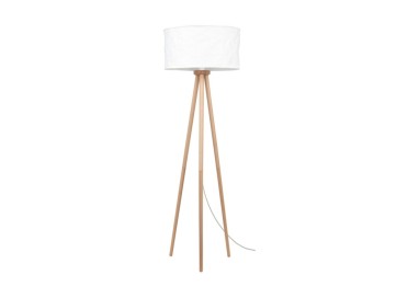 Laura Lampadaire 1xE27 Max.60W Bois de Bouleau/Câble PVC Transparent/Tissu Froissé Blanc