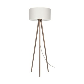 Ennie Lampadaire 1xE27 Max.60W Bois de Pin Teinté Gris/Câble PVC Transparent/Tissu Beige