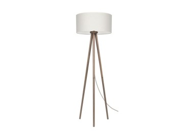 Ennie Lampadaire 1xE27 Max.60W Bois de Pin Teinté Gris/Câble PVC Transparent/Tissu Beige