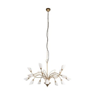 Gloriosa Lampe suspendue 15xG9 Max.6W LED Métal Doré / Verre Blanc