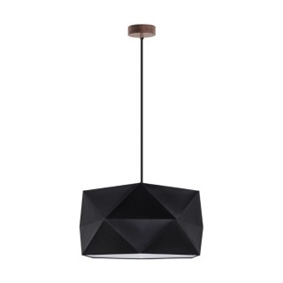 Finja Suspension 1xE27 Max.60W Bois de Hêtre couleur Noyer/Câble Noir/Tissu Noir