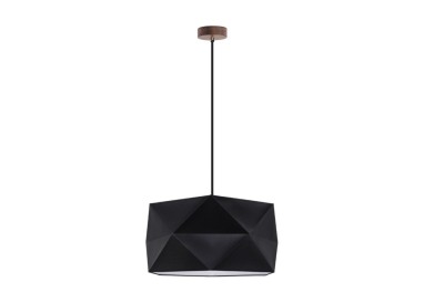 Finja Suspension 1xE27 Max.60W Bois de Hêtre couleur Noyer/Câble Noir/Tissu Noir