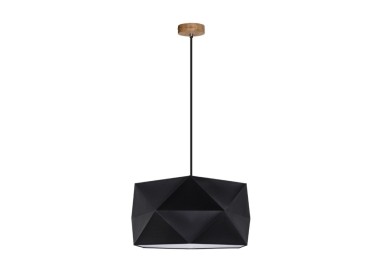 Finja Suspension 1xE27 Max.60W Chêne Huilé/Câble Noir/Tissu Noir