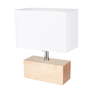 Theo Lampe de Table 1xE27 Max.25W Bois de Bouleau/Câble Noir/Tissu Blanc