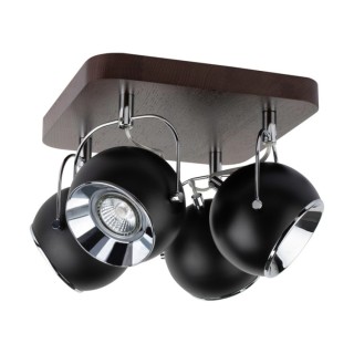 Ball Wood Plafonnier Incl. 4xLED GU10 5W Bois de Hêtre couleur Noyer/Métal Noir/Métal Chromé