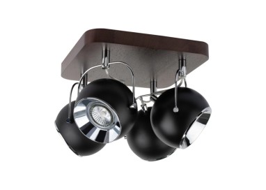 Ball Wood Plafonnier Incl. 4xLED GU10 5W Bois de Hêtre couleur Noyer/Métal Noir/Métal Chromé