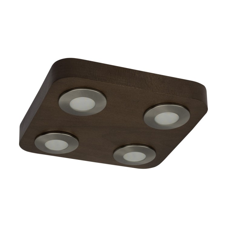 Sunniva Plafonnier Incl.4xLED 5W Bois de Hêtre couleur Noyer/Métal Satiné Sunniva Plafonnier Incl.4xLED 5W Bois de Hêtre couleur Noyer/Métal Satiné