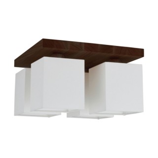 Inger Plafonnier 4xE27 Max.25W Bois de Hêtre couleur Noyer/Tissu Blanc