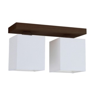 Inger Plafonnier 2xE27 Max.25W Bois de Hêtre couleur Noyer/Tissu Blanc