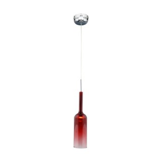 Bottle Suspension Incl.1xLED Max.3W Métal Chromé/Câble PVC Transparent/Verre Rouge