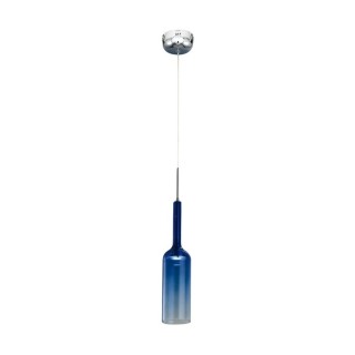 Bottle Suspension Incl.1xLED Max.3W Métal Chromé/Câble PVC Transparent/Verre Bleu