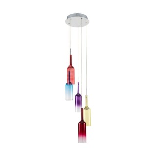 Bottle Suspension Incl.5xLED Max.3W Métal Chromé/Câble PVC Transparent/Verre Multicolore