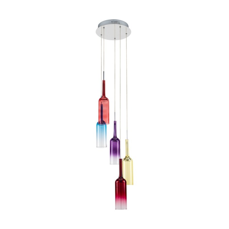 Bottle Suspension Incl.5xLED Max.3W Métal Chromé/Câble PVC Transparent/Verre Multicolore Bottle Suspension Incl.5xLED Max.3W Métal Chromé/Câble PVC Transparent/Verre Multicolore
