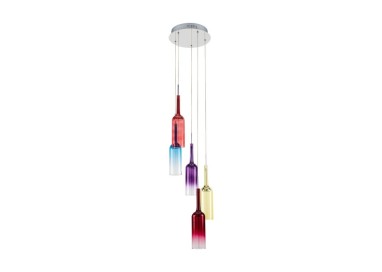 Bottle Suspension Incl.5xLED Max.3W Métal Chromé/Câble PVC Transparent/Verre Multicolore