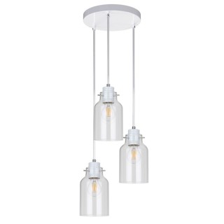 Alessandro Suspension Ronde 3xE27 60W Métal Blanc/Verre Transparent