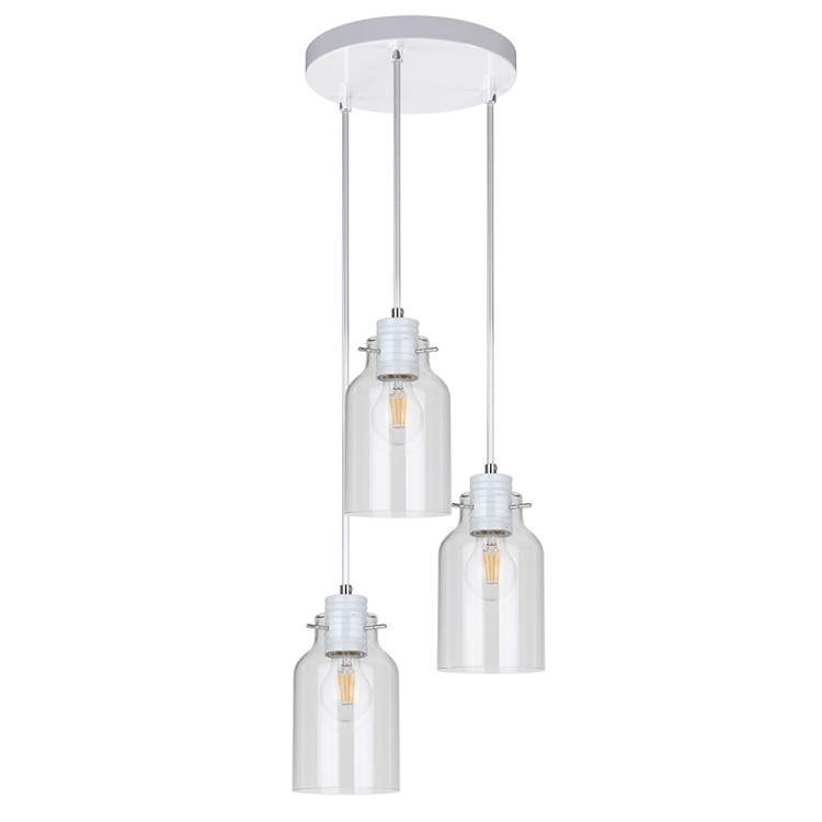 Alessandro Suspension Ronde 3xE27 60W Métal Blanc/Verre Transparent Alessandro Suspension Ronde 3xE27 60W Métal Blanc/Verre Transparent