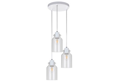 Alessandro Suspension Ronde 3xE27 60W Métal Blanc/Verre Transparent