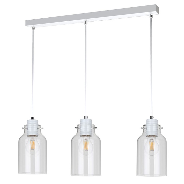 Alessandro Suspension 3xE27 Max.60W Métal Blanc/Verre Transparent