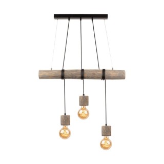 Trabo Pino Suspension 3xE27 Max.60W Métal Noir/Câble PVC Noir/Pin Teinté Gris