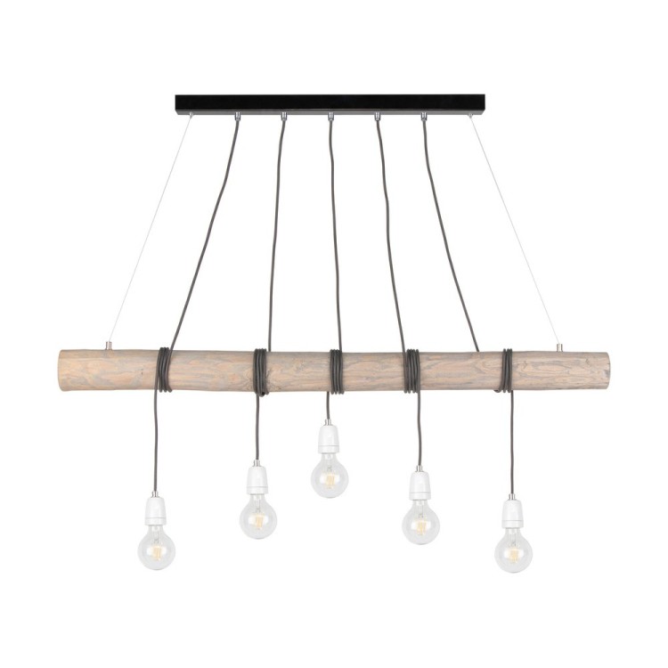 Trabo Porcia Suspension 5xE27 Max.60W Métal Noir/Bois de Pin Teinté Gris/Câble Tressé Anthracite/Porcelaine Blanche Trabo Porcia Suspension 5xE27 Max.60W Métal Noir/Bois de Pin Teinté Gris/Câble Tressé Anthracite/Porcelaine Blanche