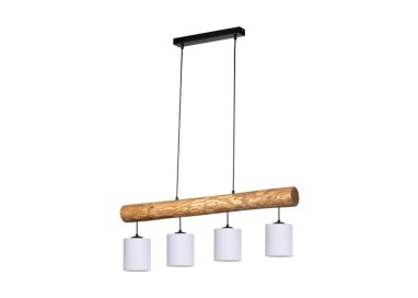 Furesta Suspension 4xE27 Max.25W Bois de Pin Teinté/Métal Noir/Tissu Blanc