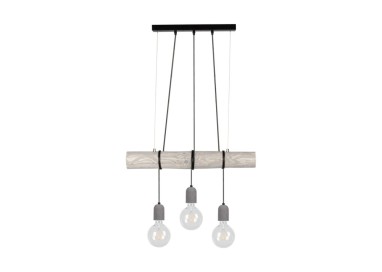 Trabo Concrete Suspension 3xE27 Max.60W Bois de Pin Teinté Gris/Métal Noir/Câble PVC Noir/Béton Gris