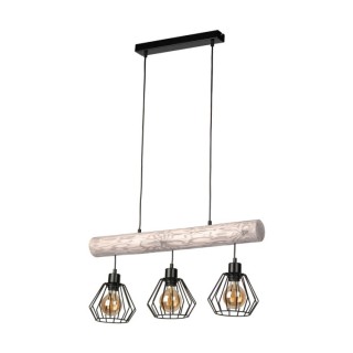 Trabo Komforta Suspension 3xE27 Max.60W Métal Noir/Câble PVC Noir/Bois de Pin Teinté Gris/Panier Noir