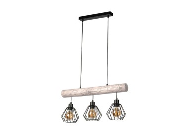 Trabo Komforta Suspension 3xE27 Max.60W Métal Noir/Câble PVC Noir/Bois de Pin Teinté Gris/Panier Noir