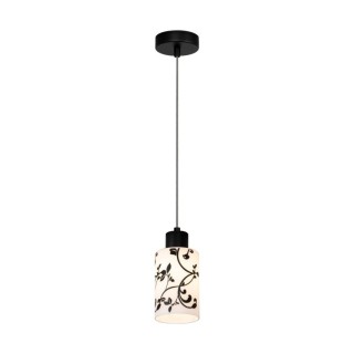 Ravio Lampe Suspendue 1xE27 max. 60W Métal Noir/Verre Blanc-Noir-Fleuri