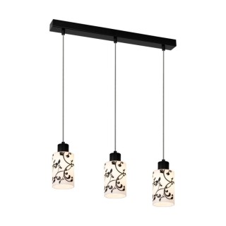 Ravio Lampe Suspendue 3xE27 max. 60W Métal Noir/Verre Blanc-Noir-Fleuri
