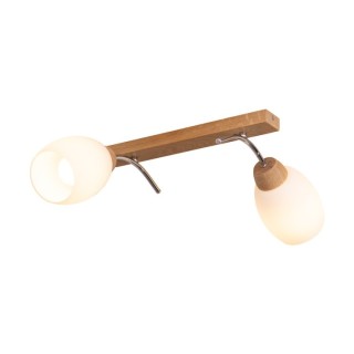 Skaja Plafonnier 2xE27 max. 40W Bois de Chêne Huilé/Métal Chromé/Verre Blanc