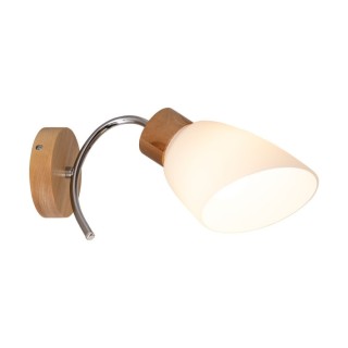 Viletta Applique 1xE27 max. 60W Bois de Bouleau/Métal Chromé/Verre Blanc