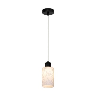 Flores Lampe Suspendue 1xE27 max. 60W Métal Noir/Câble Transparent/Verre Blanc-Fleuri