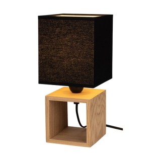Monas Lampe de Table 1xE27 Max.25W Chêne Huilé/Câble en PVC Noir/Tissu Noir