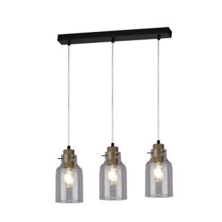 Alessandro Lampe Suspendue 3xE27 Max.60W Métal Noir/Câble PVC Transparent/Chêne Huilé/Verre Transparent