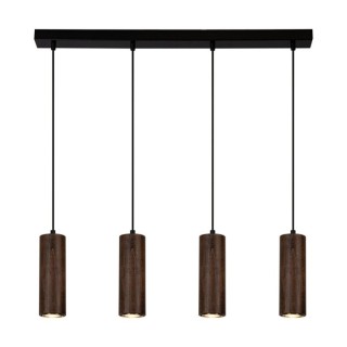 Pipe Lampe Suspendue Incl. 4xGU10 Led 5W Métal Noir/Câble PVC Noir/Hêtre couleur Noyer