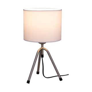 Tami Lampe de Table 1xE27 Max.40W Métal Satiné/Câble PVC Noir/Tissu Blanc