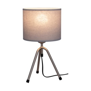 Tami Lampe de Table 1xE27 Max.40W Métal Satiné/Câble PVC Noir/Tissu Gris Clair