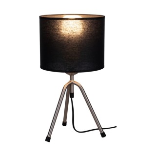 Tami Lampe de Table 1xE27 Max.40W Métal Satiné/Câble PVC Noir/Tissu Noir