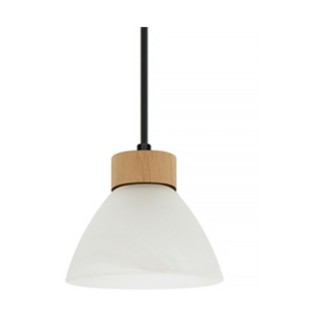 Prahas Lampe Suspendue 4xE14 Max.40W Métal Noir/Câble PVC Noir/Chêne Huilé/Verre Blanc