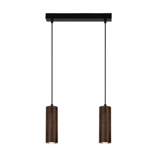 Pipe Lampe Suspendue Incl. 2xGU10 Led 5W Métal Noir/Câble PVC Noir/Hêtre couleur Noyer