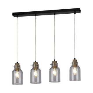 Alessandro Lampe Suspendue 4xE27 Max.60W Métal Noir/Câble PVC Transparent/Chêne Huilé/Verre Transparent