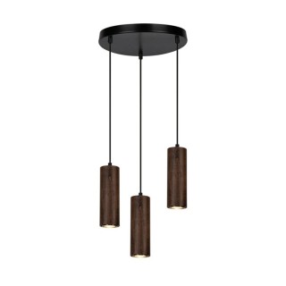 Pipe Lampe Suspendue Incl. 3xGU10 LED 5W Métal Noir/Câble PVC Noir/Bois de Hêtre couleur Noyer