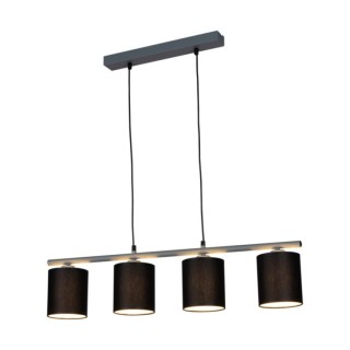 Vertigo Lampe Suspendue 4xE27 Max.25W Métal Gris/Câble PVC Noir/Tissu Noir