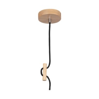 Juta Lampe Suspendue 1xE27 Max.60W Bois de Bouleau/Câble Noir/Tissu Beige