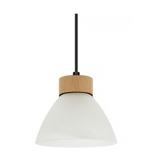 Prahas Suspension Ronde 3xE14 Max.40W Métal Noir/Câble PVC Noir/Chêne Huilé/Verre Blanc