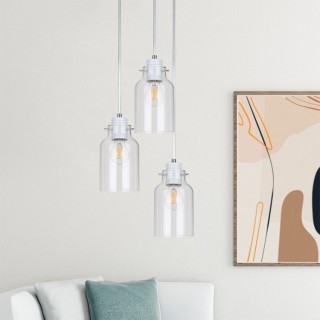 Alessandro Suspension Ronde 3xE27 60W Métal Blanc/Verre Transparent