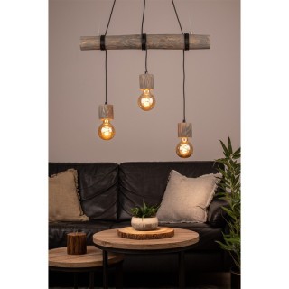 Trabo Pino Suspension 3xE27 Max.60W Métal Noir/Câble PVC Noir/Pin Teinté Gris