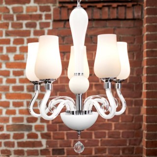 Lutecja Lustre 5xE14 Max.40W Verre Blanc/Métal Chromé
